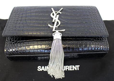 ysl clutch bag silver chain|YSL crocodile clutch.